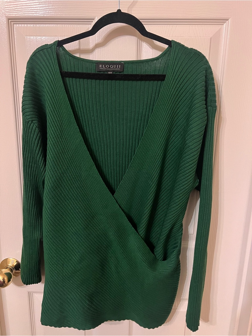 Eloquii Deep Green Ribbed Wrap Pullover